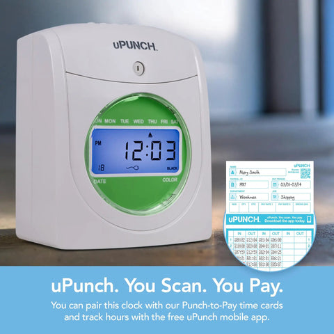 Small Business Starter Time Clock Bundle with Employee Punch Clock System Loaded with One Hundred Time Cards Secure Rack and Premium Ribbon for Legit Accurate Payroll Tracking No Sweat Setup and Straight Up Reliable Performance on a desk