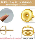 Gold Screw On Earring Backs For 20 Gauge Threaded Posts, 14K Gold Plated Sterling Silver, Hypoallergenic Secure Replacements For Diamond Stud Earrings, Fits.032 In Posts, Includes 2 Pairs; 925 6mm back shown