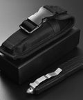 Outdoor Pocket Knife for Camping and EDC 9 Inch Overall Length 3.6 Inch Blade 440C Stainless Steel with sheath on black surface.