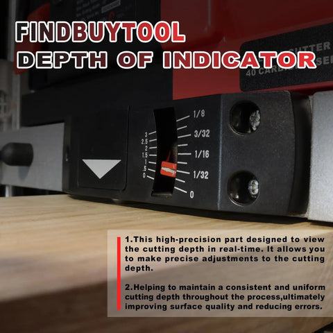 Heavy Duty 13 Inch Benchtop Wood Thickness Planer With Slick Helical Spiral Cutterhead And 120V 15Amp Motor showing depth indicator for precise cuts.