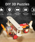Wooden STEM Kits For Kids Aged 8 To 12 Six Build Your Own Car And Science Projects Pack with DIY 3D biplane model on display