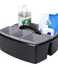 Two Compartment Large Cleaning Caddy With Easy Carry Handle For Multipurpose Storage Of Cleaning Sprays Cloths And Tools Durable Lightweight Black Plastic Grab And Go Ready For Home Office Garage And Busy Kitchens