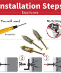 Drywall Anchor Screws Kit 200 Pieces Integrated Drill Tip Mounting Hardware for TV Shelves Cabinets and Curtains Easy Install Galvanized Wall Fixings for Picture Hanging Furniture and Home Decor, installation steps graphic