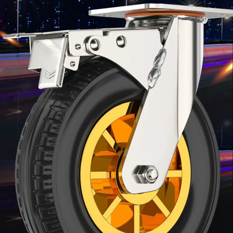 Heavy Duty Swivel Caster Wheels 3 Inch Rubber Rolling Set with brake and detailed wheel design for garage gear and trolleys.
