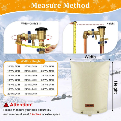 Measurement guide for installing Backflow Preventer Cover 16 By 20 Inches, 5 Layer Beefed Up Heavy Duty Insulation.