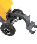 Apollo Full Electric Tugger Walkie Tractor With A Rock Solid 2200 Pound Capacity To Haul Trailers Dumpsters And Garbage Cans Effortlessly In Airports Or Workshops Without Breaking Your Back. Close-up of the towing mechanism and tire.