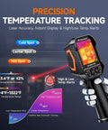 Pro-Grade Dual-Lens Thermal And Visible Imaging Camera With 640x480 Infrared And 2MP Visible Sensor shown with temperature tracking features.