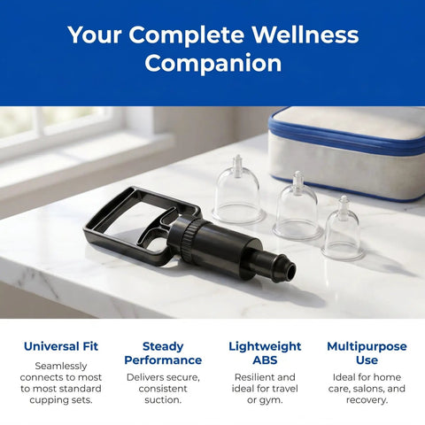 Universal Replacement Manual Cupping Pump With Ergonomic Grip For Vacuum Cups with storage case on a table
