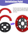 Installation guide for 420 Chain Sprocket 42 Tooth Mini Bike Sprocket Hub Adapter Replacement with split red and black design.