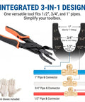 Push-In Clamp Pliers For PEX Pipe 1/2 3/4 1 Inch Quick Release Brass Fittings Removal Tongs Universal Plumbing Water Line Connector Spanner No Sweat Maintenance For Pro Fixes with integrated 3-in-1 design