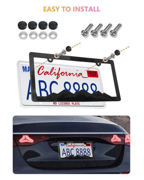 Two Pack Black Plastic Mountain License Plate Frames With Three Dimensional Mountain Design Includes Mountain Vinyl Sticker Screws And Caps For Your Ride Adventure Ready For Off Road And Hiking Fans