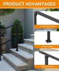 Built Like A Brick Carbon Steel Handrail For Outdoor Steps Rust Free Wrought Iron Style Stair Railing with Comfort Grip on steps.
