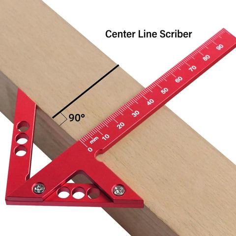 Dead On Aluminum Alloy Center Finder For Woodworking No Nonsense 45 Degree Scribe Marking Tool With Clear Metric Scale on wood.