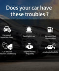 Image listing car issues like emission failures, increased fuel use, with cars in background.