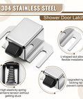 304 stainless steel shower door latch with U-shaped slot, nylon tip, and spring for easy installation and soft close.
