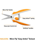 Micro Tip Spring Assisted Scissors For Precision Fabric Cutting With Stainless Steel Blades And Comfort Handle displayed