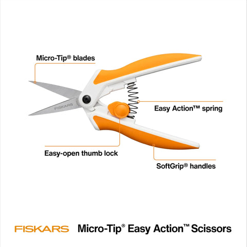 Micro Tip Spring Assisted Scissors For Precision Fabric Cutting With Stainless Steel Blades And Comfort Handle displayed