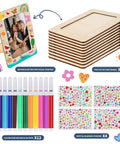 Picture Frame Painting Craft Kit For 4x6 Photos, 10 Unfinished Wooden Frames, 12 Color Pens, 4 Sheets Crystal Diamond Stickers