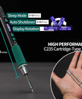 Portable Soldering Iron Pen Kit With 65W PD QC Type C Power, Rapid 5 Second Heat Up, Includes 3 Tips, shown with cartridge tips