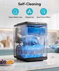 Countertop Crescent Ice Maker Slings Sixteen Chill Cubes In Twelve Minutes On Timer With Auto Flush Cycle And Adjustable Thickness, self-cleaning function.