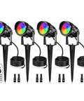12W RGBW Color Changing Landscape Lights Low Voltage LED Pathway Spotlights Outdoor Waterproof Garden Lighting Kit 4 Pack With Remote Control and Connectors