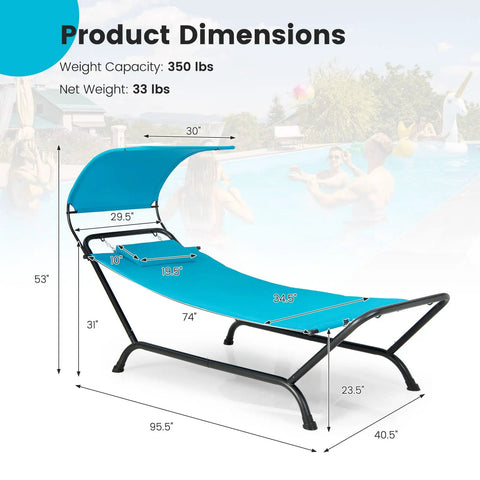 Heavy Duty Outdoor Hammock With Stand And Adjustable Canopy For Backyard Hangouts, Rustproof Metal Frame, Detachable Sunshade