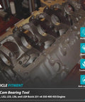 Cam Bearing Install Tool And Engine Cam Bearing Remove Kit For Chevy LS Engines Complete Installation displayed on engine block