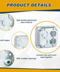 Four Pack 4 By 4 Inch Electrical Junction Boxes With Covers, Metal Outlet Box Set, 21 Cu In Capacity Receptacle Exposed Work