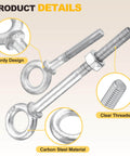 Heavy Duty Half Inch By Six Inch Carbon Steel Eye Bolt With Lifting Ring, Threaded Eye Bolt For Hoisting Loads.