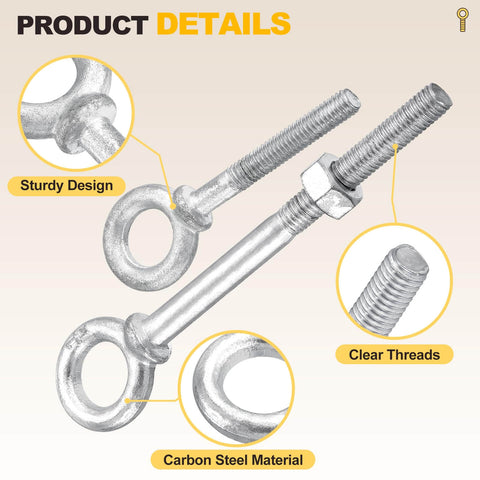Heavy Duty Half Inch By Six Inch Carbon Steel Eye Bolt With Lifting Ring, Threaded Eye Bolt For Hoisting Loads.