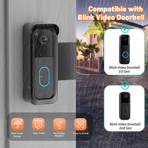 Anti Theft Doorbell Mount For Video Doorbell Gen 1 And Gen 2 No Drill With Rain Cover shown on outdoor door with rain.