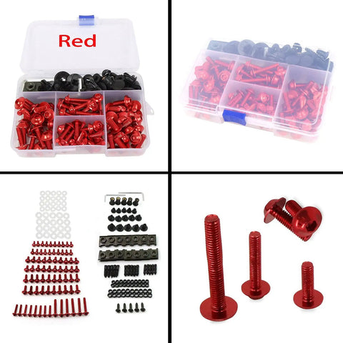 Universal Motorcycle Fairing Bolt Kit With 5mm And 6mm Allen Wrenches, Screws, Grommets, Nuts, Bolts, Washers, And Clips