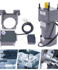 250W 110V AC gear motor with variable-speed controller and mounting bracket.