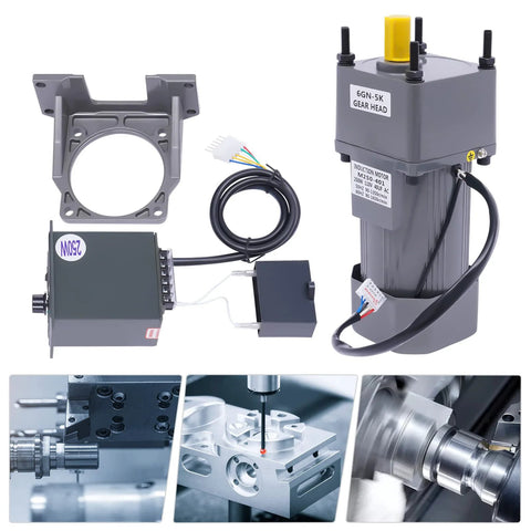 250W 110V AC gear motor with variable-speed controller and mounting bracket.