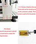 High Speed Automatic Round Bottle Labeling Machine With Desktop Conveyor Setup That Crushes Daily Labeling Tasks For Cosmetics Beverages And Wine Bottles Runs Slick And Gets You Back To Work Faster showing printer fix screws and print block close-up.