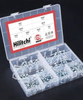 Zinc Plated Hex Washer Head Self Drilling Sheet Metal Screws Assortment Kit with 220 pcs in clear organizer box.