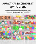 Clear Bead Organizer Storage Box Set With 31 Hinged Lid Containers for crafts, displaying colorful items, durable plastic design
