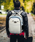 Person wearing Waving Polar Cub Printed Unisex Backpack With Large Capacity Durable Polyester Daypack for school travel and everyday use.