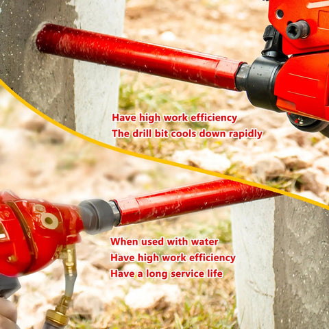 2 Inch Diamond Drill Core Bits For Concrete Masonry Brick And Stone Wet Laser Welded Core Bit With 14 Inch Drilling Depth Arbor Up To Seven Inches Ideal For Construction And DIY Home Renovation shown drilling a concrete slab