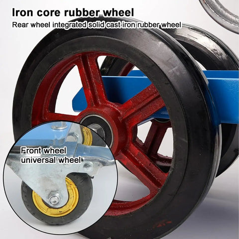 Heavy Duty Panel Dolly Cart 1100lb Capacity Slab Roller rubber wheels with solid cast iron and universal front wheel design.