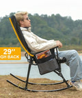 Man sitting in Two Pack High Back Portable Rocking Chairs With Hard Armrests For Outdoor Hangouts, Oversized Folding Camping Chairs