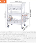 Medical Mobile Trolley Cart With 2 Drawers And 3 Trash Cans, 3 Tier Rolling Utility Cart With 4 Silent Wheels, Buckets And Bowl