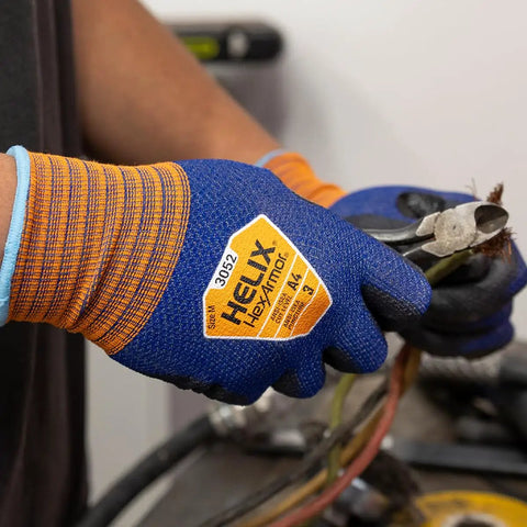 Person wearing Unrivaled Comfort Gloves With Ultra Thin Four Way Stretch Knit A4 Cut And Abrasion Resistant No Sweat Hi Vis Safety