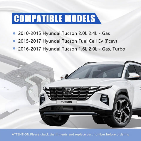 Image showing compatible models for Front Left Driver Side Door Lock Actuator For Hyundai Tucson 2010 Through 2017.