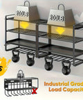 32 Inch Wide Heavy Duty Metal Power Tool Organizer Wall Mount With Four Tier Racks And Drill Hanger Eight Drill Holders