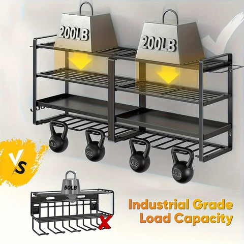 32 Inch Wide Heavy Duty Metal Power Tool Organizer Wall Mount With Four Tier Racks And Drill Hanger Eight Drill Holders