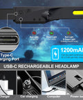 Rechargeable Headlamp 4Pack With 1200 Lumens LED, USB-C charging options and indicators, 230 Degree COB Wide Beam