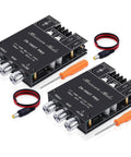 Bluetooth 5.0 200W Dual Channel HiFi Amplifier Module For DIY Speakers Subwoofer Setup Plug And Play With Bass And Treble Control USB AUX BT Inputs DC 12 To 24V Pack Of 2, showing two amplifier boards with cables and screwdriver.
