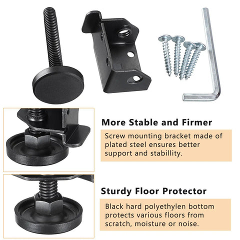 Heavy Duty Adjustable Furniture Leveler Feet With Corner Edge Guards And Tight Lock Nuts Squashes Wobbly Furnishings, parts include screw and bracket.