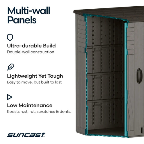 Weatherproof Outdoor Storage Cabinet Vertical Shed With Lockable Padlock-Ready Handles showcasing multi-wall panel design and durability features.